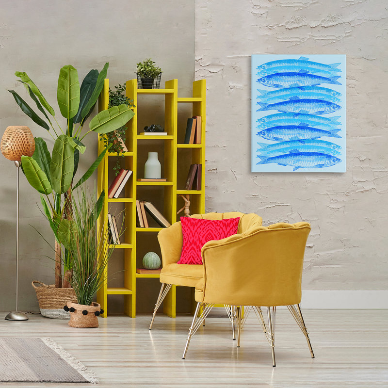 "Blue Layered Fish", art mural par Daphne Polselli, H 30 po x l 24 po