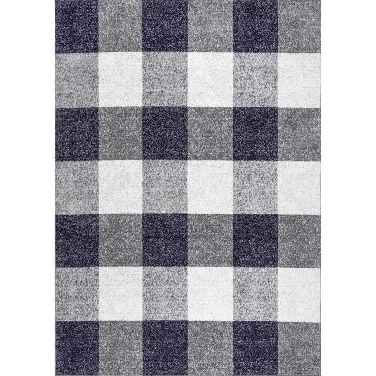 Hudson Plaid Area Rug for Living Room Bedroom Dining Room Kitchen, Navy/Ivory