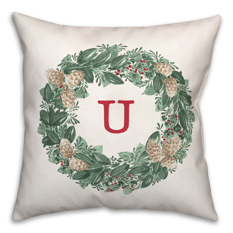 Housse et insert de coussin carré de Noël avec couronne de Noël, U