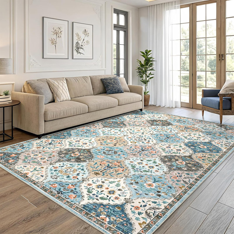 Abstract Machine Printed Area Rug, Blue, Rectangle 160 x 230 cm