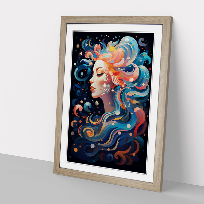 Aquarius Zodiac Orphism Art - Framed Print, 64cm H x 46cm W x 2cm D, Oak Framed