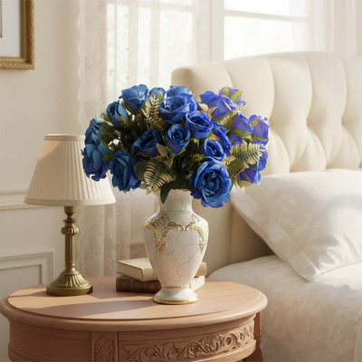 4 Bouquets Roses Artificial Flowers - Fake Silk Floral With Long Stems Bulk