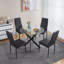 Table de salle à manger noire avec pieds croisés en métal et verre trempé, table de cuisine moderne pour le salon-336685537-336685539