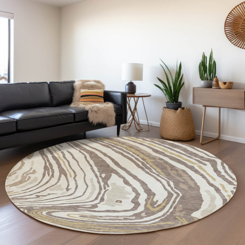 Premium Machine Washable Cossette AMF1051 Swirls Rug, Round 8'