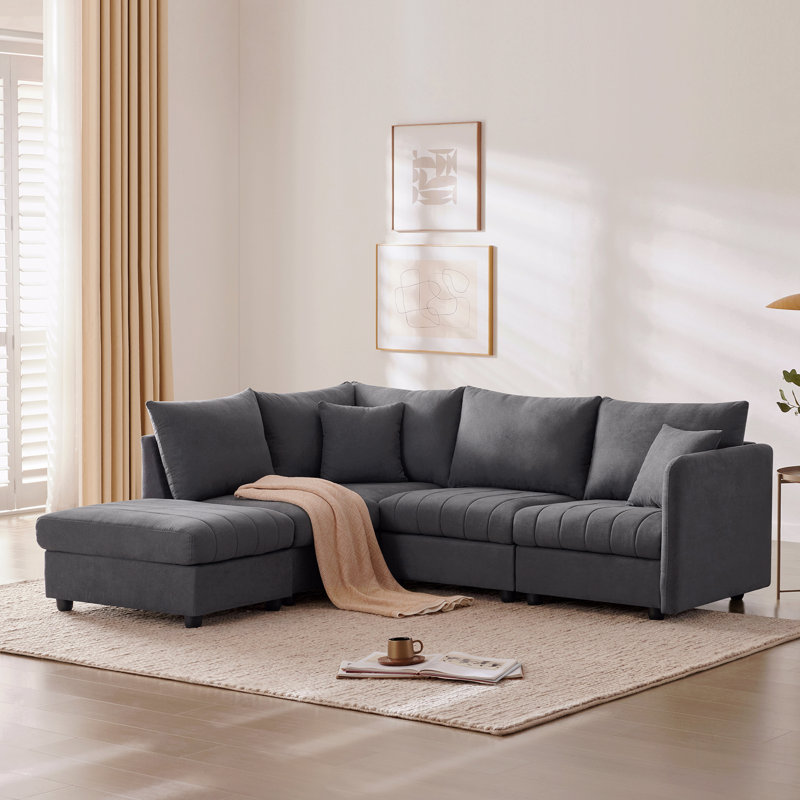 Emmilee Sectional, Dark Gray Fabric