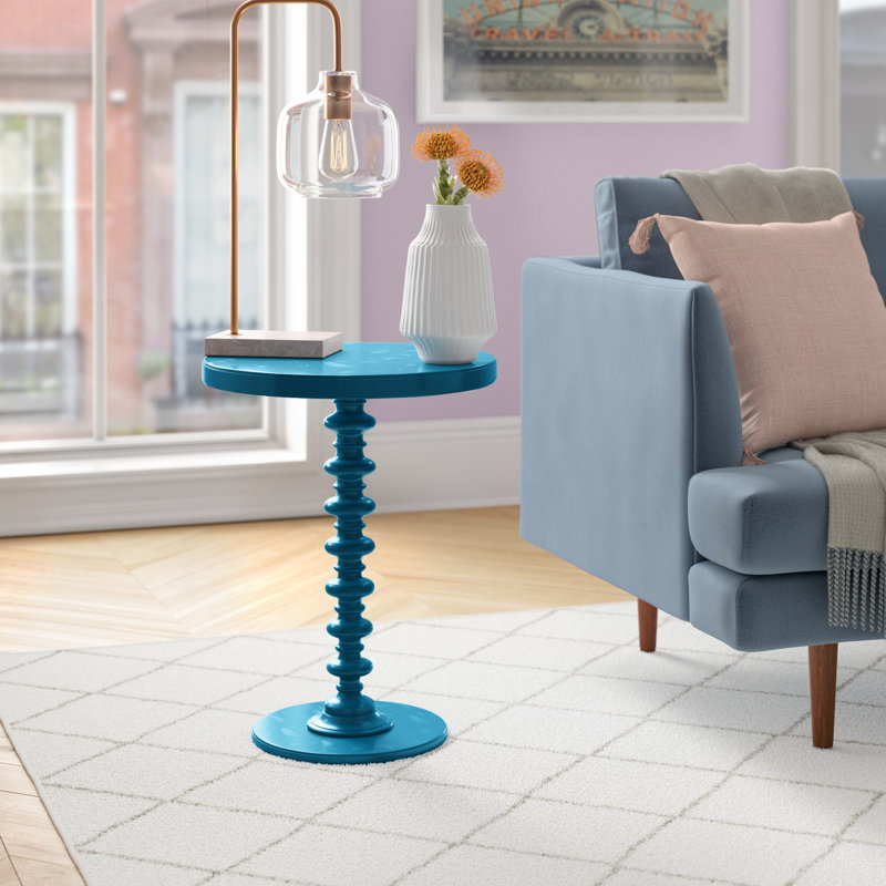 Table de bout à piédestal Fiama, Bleu sarcelle, H 22,25 po x l 17 po