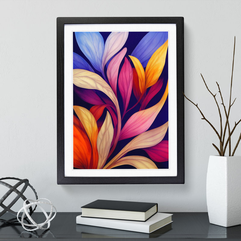 Colourful Flowers No.3 - Single Picture Frame Painting, Black, 64cm H x 46cm W x 2cm D