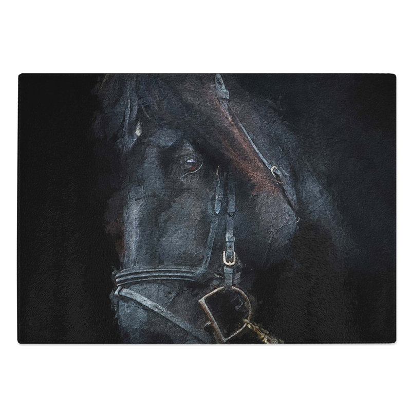Glass Enchanting Black Stallion Horse Chopping Board, 28.5 cm W x 20 cm L
