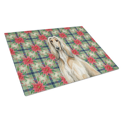 Afghan Hound Christmas PoinsettIas Glass Cutting Board