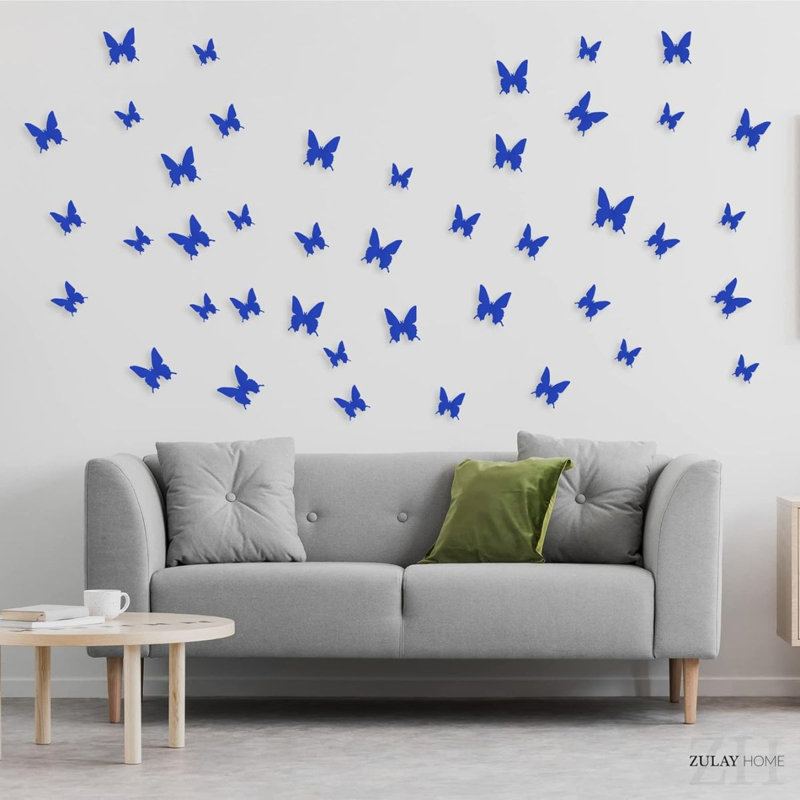 Zulay Home 3D Butterfly Wall Decor - 24pcs Butterfly Decor with 3 Different Sizes, Royal Blue