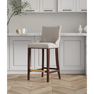 Shubert Modern Vegan Leather Upholstered Beech Wood Bar Stool in Light Gray