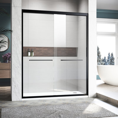 50 - 54 po X P H 72 po, porte de douche coulissante semi-réglable en verre trempé épais, poignée en acier inoxydable 304