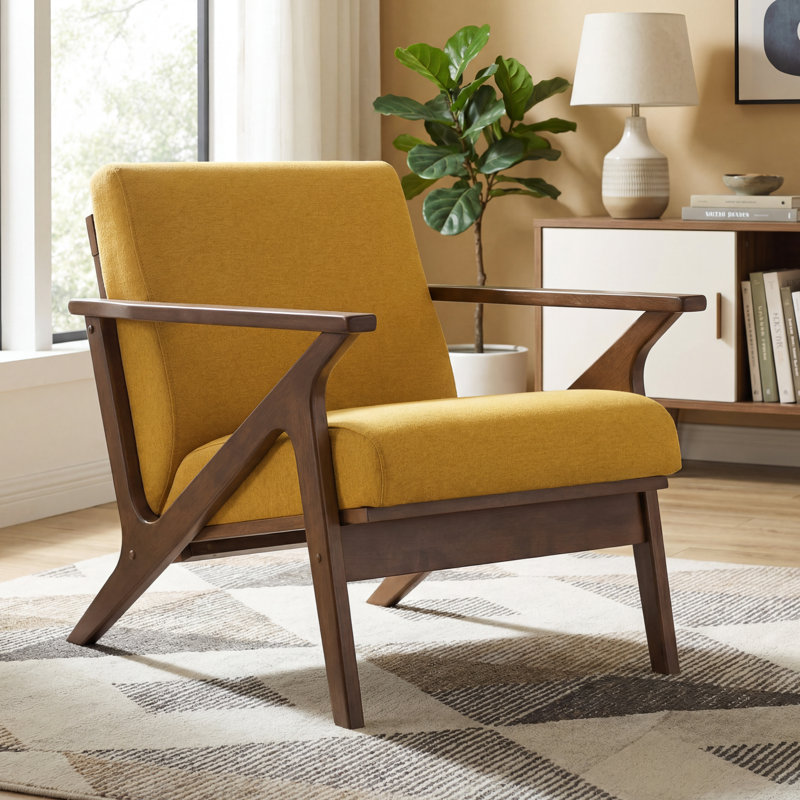 Fauteuil d'appoint Zola, Noyer, Polyester moutarde