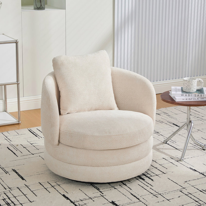 Fauteuil demi-tonneau rond 30 po avec coussins en chenille 30 po, Beige