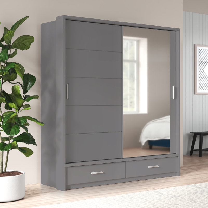 Crestline 2 Door Solid + Manufactured Wood Wardrobe, Grey