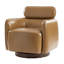 Fauteuil demi-tonneau pivotant en cuir véritable Mahvish avec appui-tête réglable-821644471