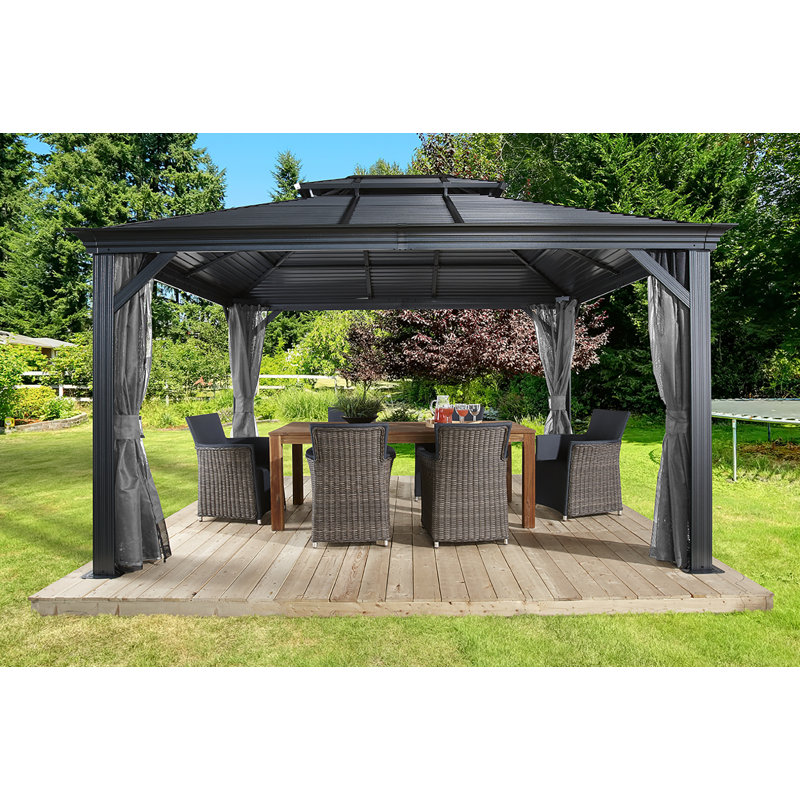 Sojag Outdoor Mykonos Double Roof Hardtop Gazebo Outdoor Sun Shelter, 11.9 ft x 9.8 ft