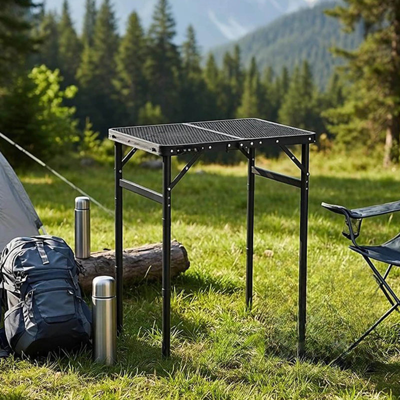 Table de camping pliante à hauteur réglable, table de barbecue portable en aluminium avec plateau en filet pour barbecue, pique-nique et activités de plein air