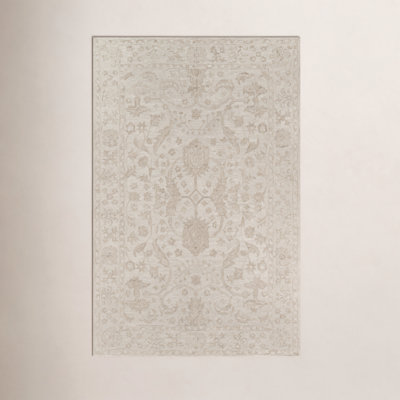Cece Beige Hand-Tufted Wool Floral Rug