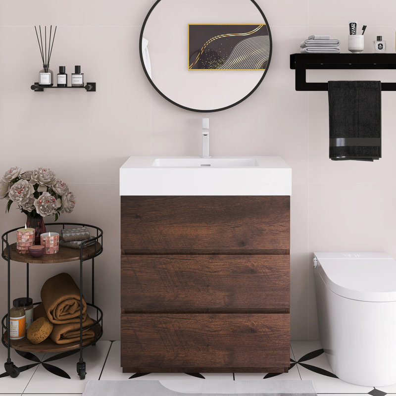 Meuble-lavabo à poser une pièce 30 po, Blanc, Brun