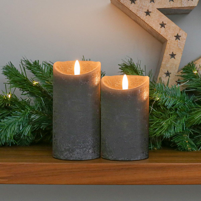 Grey LED Light Up Authentic Flame Candles, 15cm H x 7.5cm W x 7.5cm D