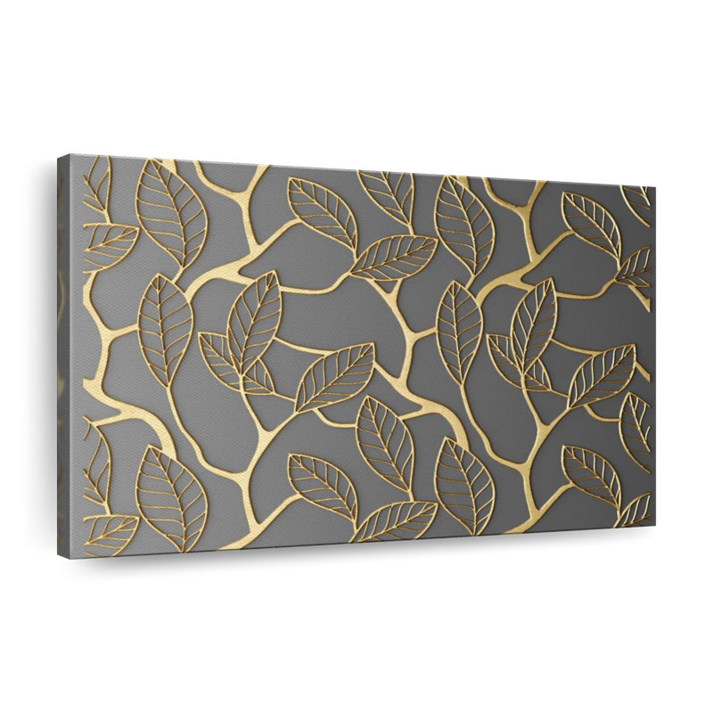 Impression sur toile à motif de feuilles d'or, H 20 po x l 30 po x P 1,25 po