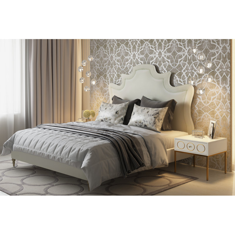 Lit plateforme en tissu d'ameublement, Grand, Velours blanc