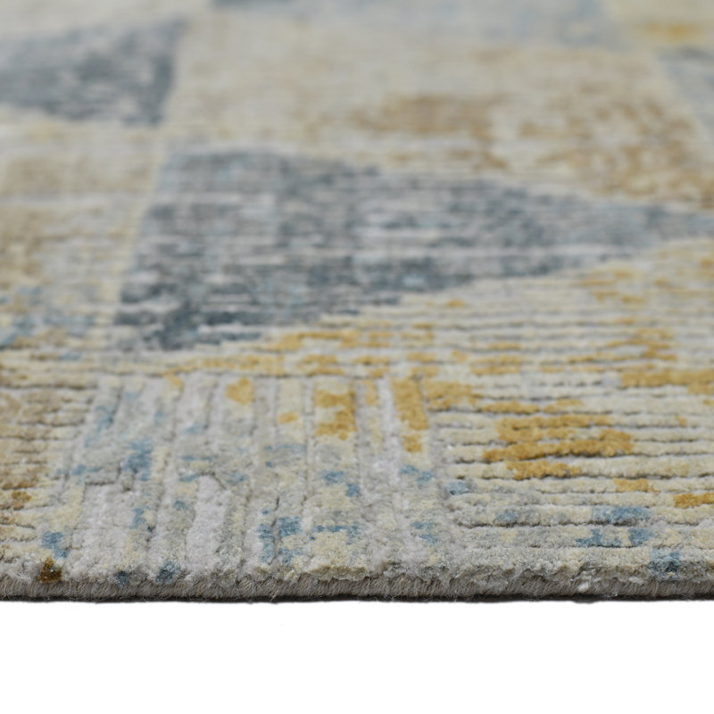 Ivory Silk-Wool Blend 2'x3' Hand-Knotted Geometric Area Rug