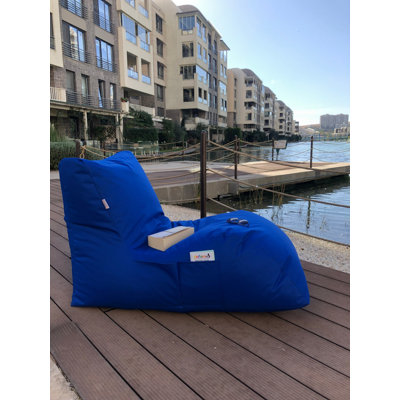 Fauteuil à billes bleu confortable, 23,6 po x 29,5 po x 43,3 po | 100% polyester avec tissu imperméable | Housse zippée amovible | Rempli de billes EPS recyclées | Parfait pour les espaces de vie modernes et relaxants