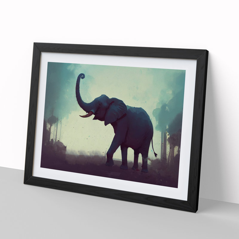 Elephant - Single Picture Frame Print, Black , 46cm H x 64cm W x 2cm D