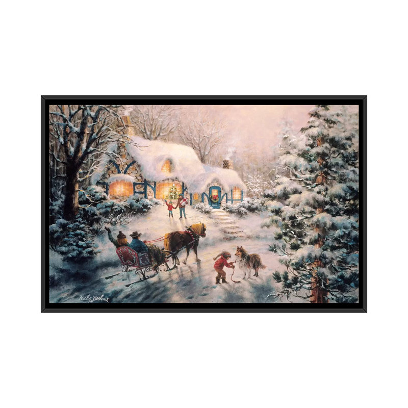 Visites de Noël - reproduction d'art sur toile, H 18 po x l 26 po x P 1,5 po, Pas de tapis, Toile avec cadre noir