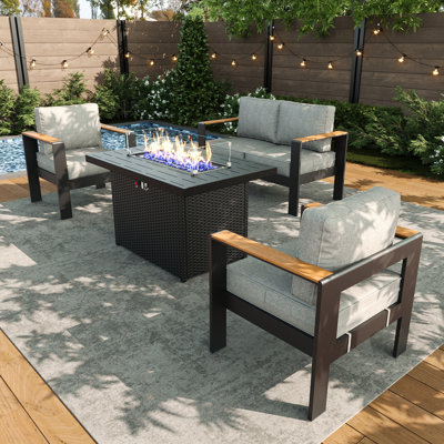 Outdoor Aluminum Furniture Set with Fire Pit Table, Modern Patio Conversation Sets for Porch, Backyard by Latitude Run