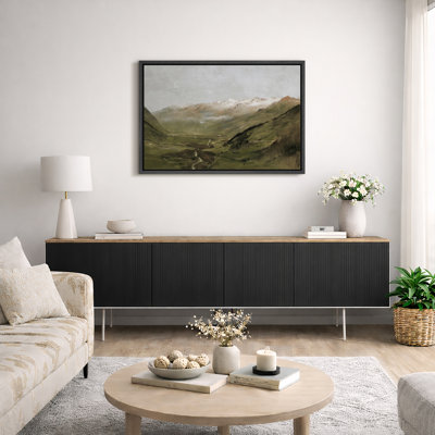 «Rustic Countryside», «Vintage Green Mountain Valley Nature Landscape Art, Classic Serene Calm Relax Wall Walls, Large Encadré, Impression Giclée Sur Toile»