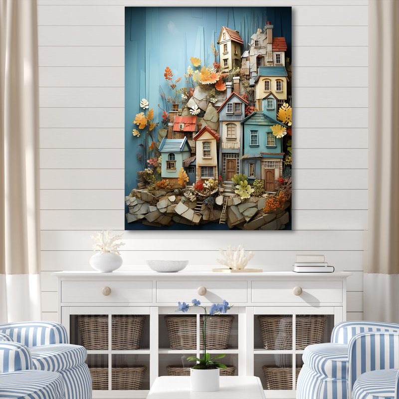 «Fishing Village Modern Collage III - Coastal Windows», art mural, Toile tendue, H 44 po x l 34 po x P 1,5 po