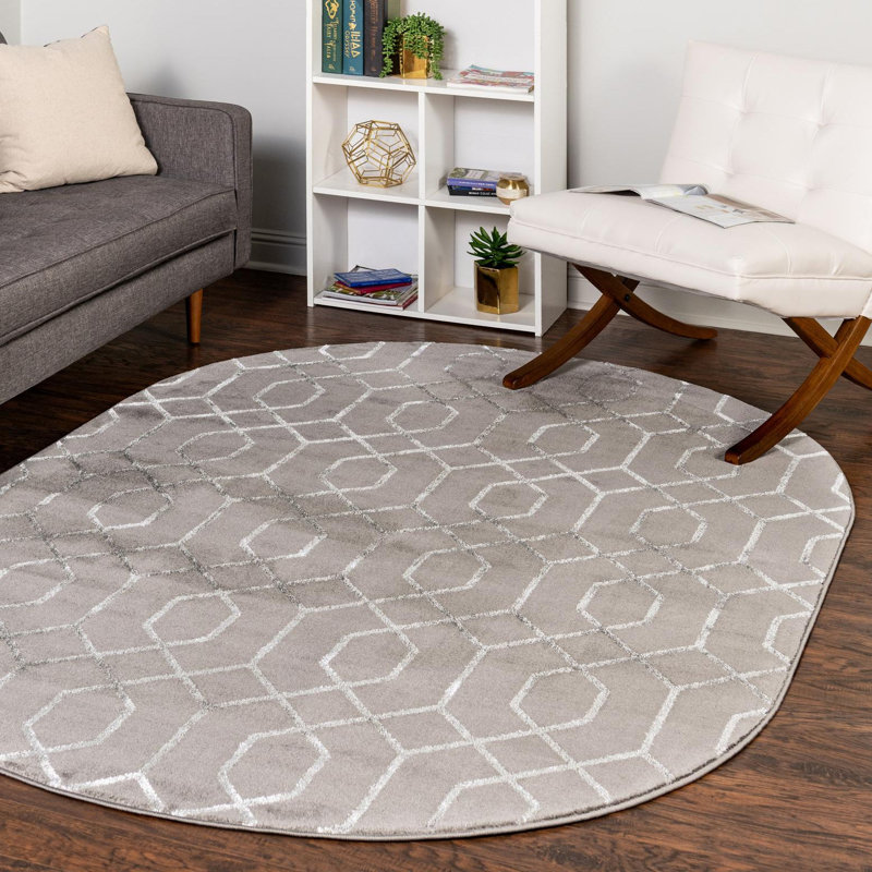 Tapis gris argenté à motif géométrique glam