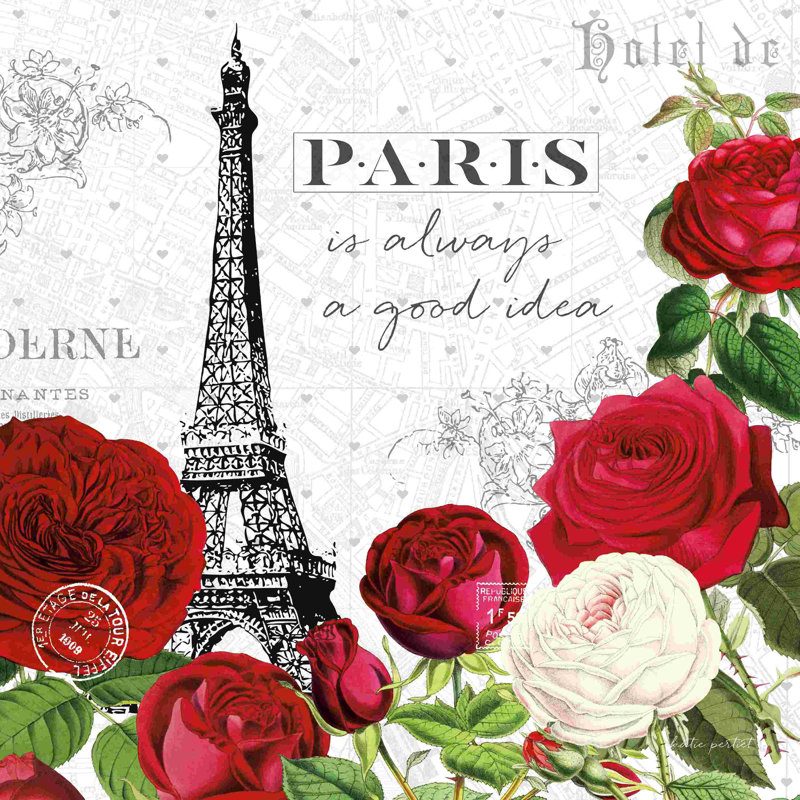 Rouge Paris II, H 12 po x l 12 po, Blanc / Rouge