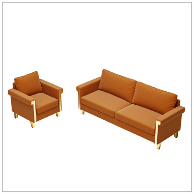 Combinaison de canapé et de chaise en velours - canapé moelleux et fauteuil avec accents en métal, sièges profonds pour un confort supplémentaire
