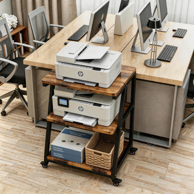 Table d'imprimante 3D portable industrielle à 3 niveaux - Mobilier de bureau spécialisé en bois d'ingénierie durable de 20 po x 15,7 po, supports, organisateur, avec roulettes, tablettes réglables, plateformes et supports pour PC, assemblage requis pour le rangement à la maison / au bureau (convient aux presses à chaud)