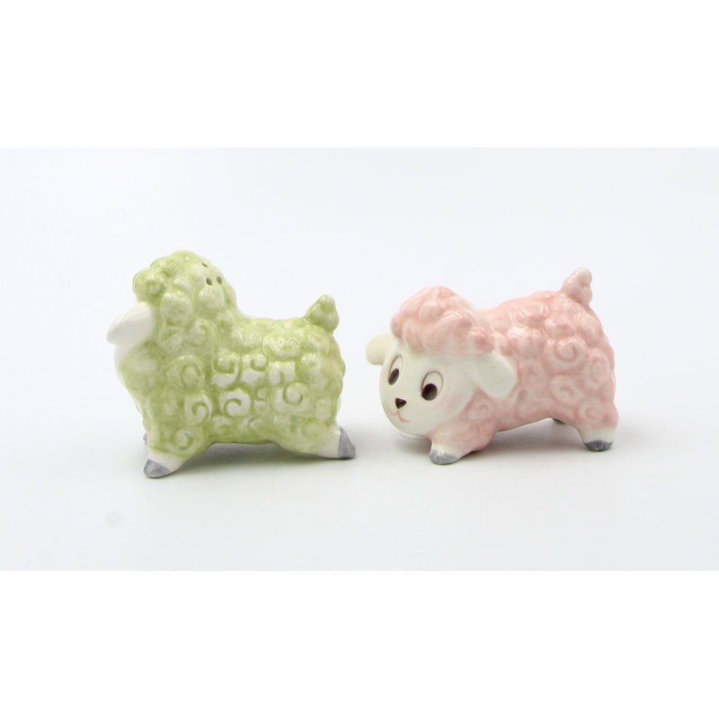 Pastel Pink And Green Sheep Salt And Pepper