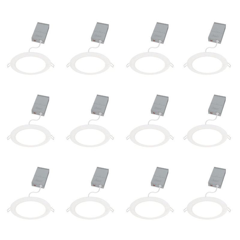 6in Flat Canless Wafer Downlight, Switchable White 2700K-5000K, Matte White, 12 Pack