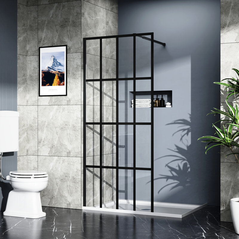 Porte de douche 34 x 72, cadre peint en noir, panneau en verre trempé 34 po x 72, noir, verre, ensemble de montage