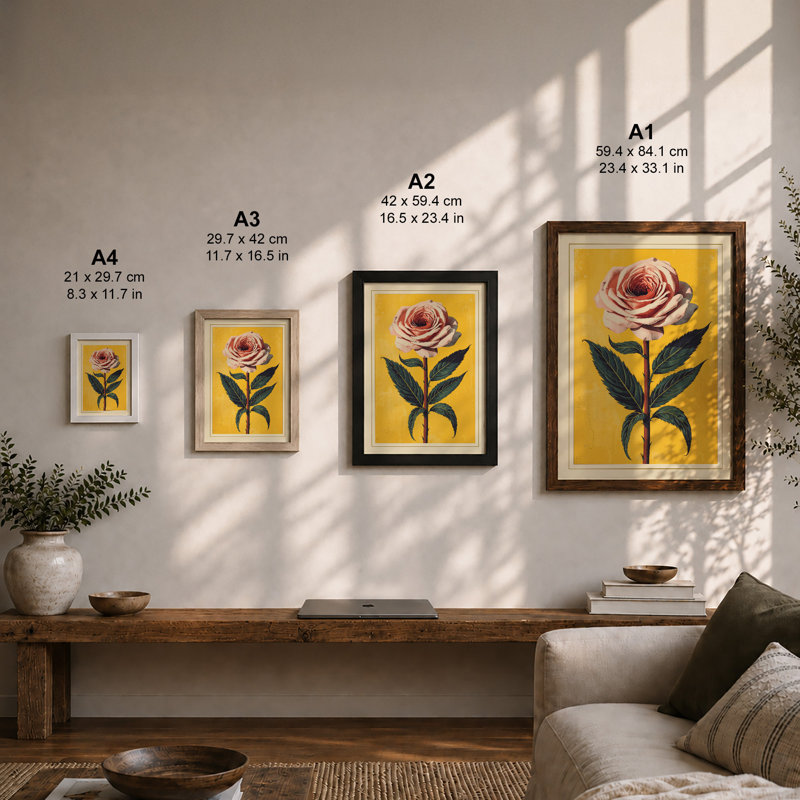 Single Bloom In Gold Botanical - Print, Unframed, A1 - 84.1 x 59.4 cm