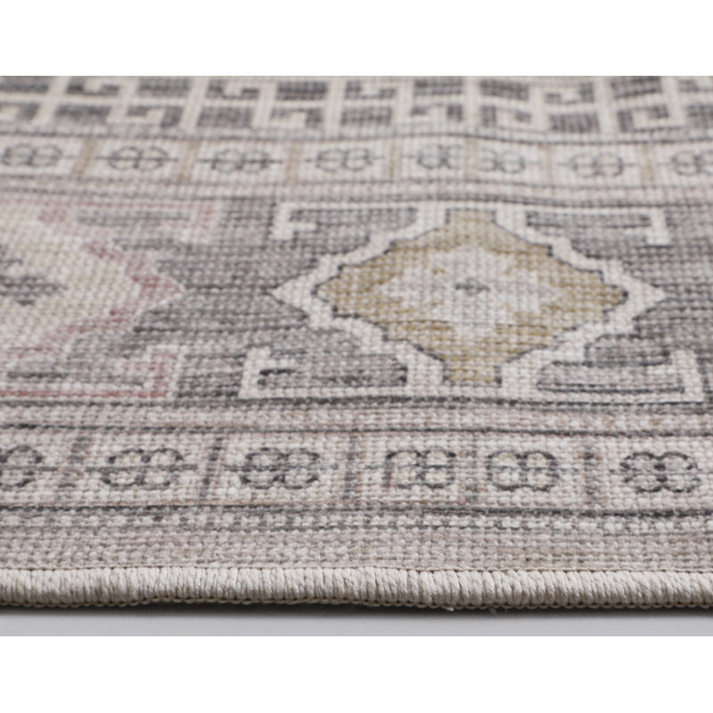 Tapis lavable en mélange de coton naturel, rosé, doré, noir, gris anthracite et beige Areleen, Rectangle de 5 pi x 8 pi