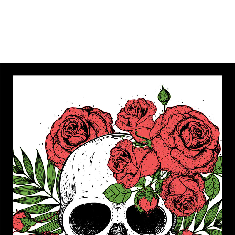 " Skull With Roses Line Art "