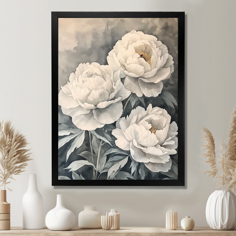 Ballindam - Floral Wall Decor, H 32 po x l 16 po, Noir, Reproduction encadrée sans passe-partout