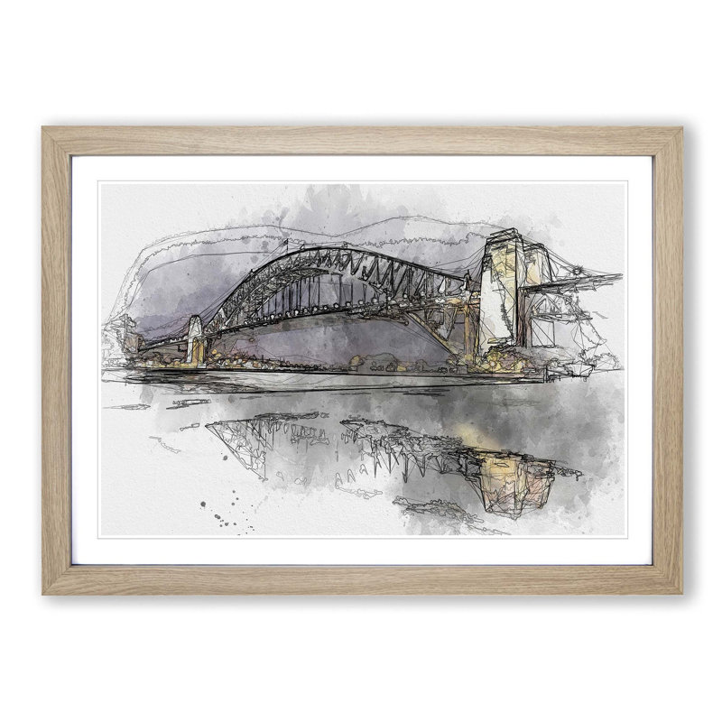 Sydney Harbour Bridge Australia in Abstract - Picture Frame Graphic Art Print, Oak Framed, 36cm H x 48cm W x 2cm D