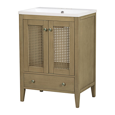 Meuble-lavabo autoportant simple 24 po avec plateau en céramique Abdulbaki