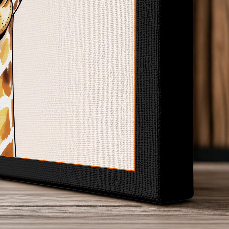 Giraffe Portrait Botanical 1 Piece Wrapped Canvas Wall Art, 30x20 - 76.2 x 50.8 cm, Black Border