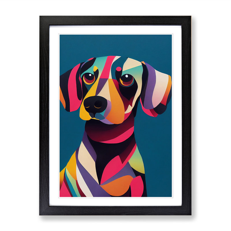 Ertel Dachshund Mixed Media - Picture Frame Print, Black, 64cm H x 46cm W x 2cm D
