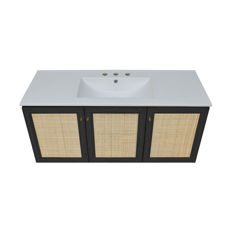 Meuble-lavabo mural 48 po en chêne noir Classe avec dessus de lavabo à 3 trous Classe, Blanc, Chêne noir, 8" Widespread